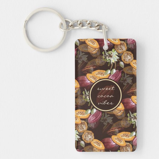 Cacaobonen en bloemen, chocoladepatroon sleutelhanger (Voorkant)