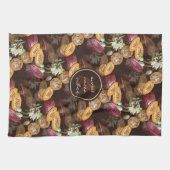 Cacaobonen en bloemen, chocoladepatroon theedoek (Horizontaal)