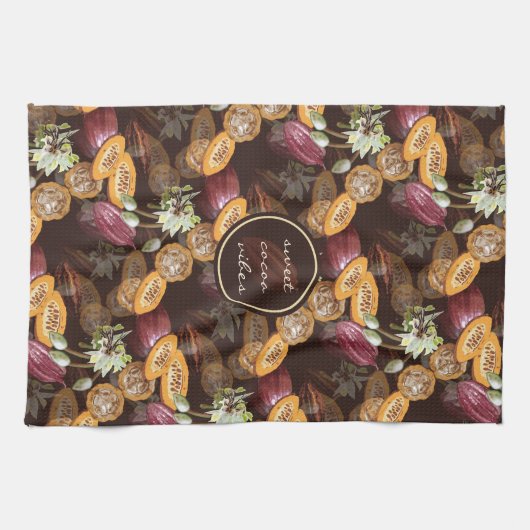 Cacaobonen en bloemen, chocoladepatroon theedoek (Horizontaal)