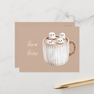 Cacaobruine mok met marshmallows en warme wensen briefkaart