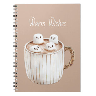 Cacaobruine mok met marshmallows en warme wensen notitieboek