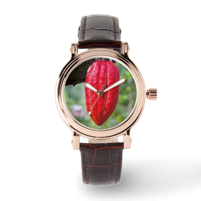 cacaodraden rood horloge (Voorkant)