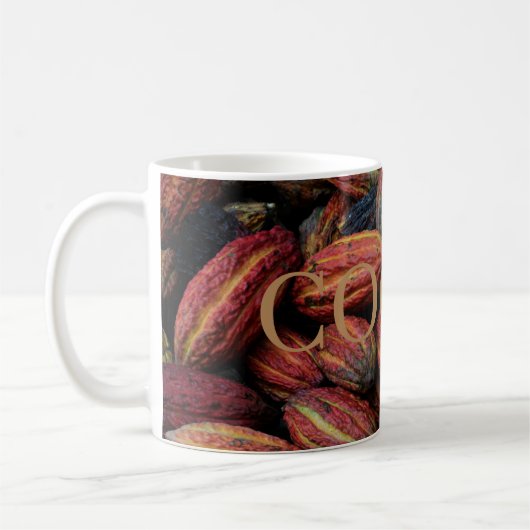 Cacaopoden, chocoladeovers koffiemok (Links)