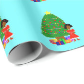 Cacaoppen Licht blauw kerstpapier voor kerstmis Cadeaupapier (Rol Hoek)