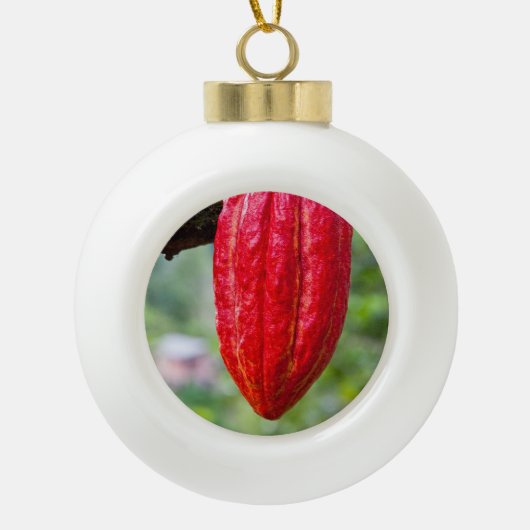 cacaovrucht rood keramische bal ornament (Voorkant)