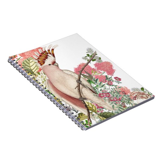 Cacatúa rosa,sobre manto de flores notitieboek (Rechterzijde)