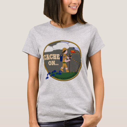 CACHE AAN! GEOCACHT CHICK GIRL BRUNETTE T-SHIRT (Voorkant)