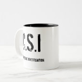 Cache Scene Investigation, C.S.I. Tweekleurige Koffiemok (Voorkant links)