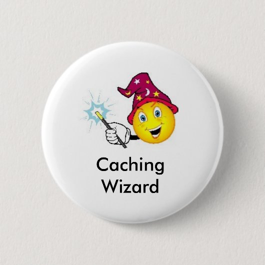 Caching Wizard Geocaching Swag Pin Ronde Button 5,7 Cm (Voorkant)