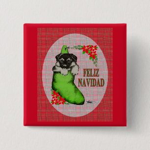 Cachorrito Feliz Navidad Vierkante Button 5,1 Cm