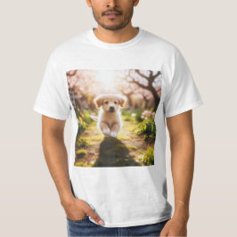 Cachorro Dorado Corriendo en un Jardín T-shirt