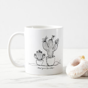Cacti Abstracte lijnkunst met gepersonaliseerde te Koffiemok