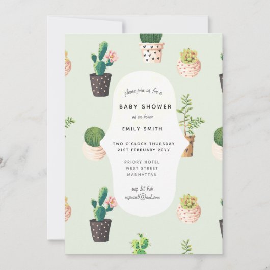 Cacti Baby Shower Uitnodigingen Waterverf Succulen (Voorkant)