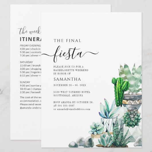 Cacti Bachelorette Weekend Party Itinerary Kaart (Voorkant / Achterkant)