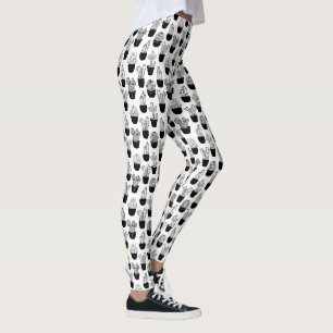 Cacti Black Line Art All-Over-Print Leggings