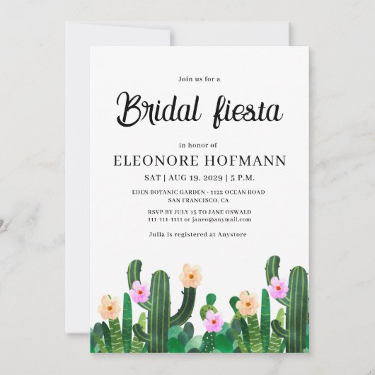 Cacti bloemen Bruids Fiesta Uitnodiging (Voorkant)