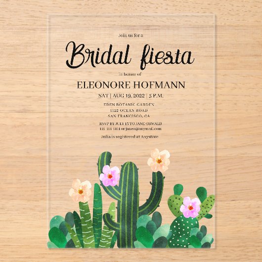 Cacti bloemen Bruidsfeest Acryl Uitnodigingen (Voorkant)