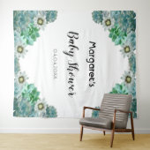 Cacti bloemen en succulenten witte Baby Shower Wandkleed (In Situ (horizontaal))