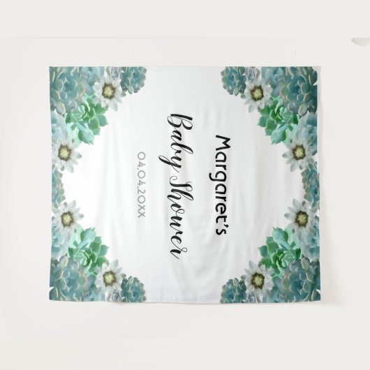 Cacti bloemen en succulenten witte Baby Shower Wandkleed (Voorkant (horizontaal))