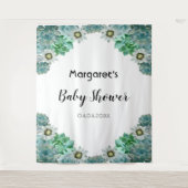 Cacti bloemen en succulenten witte Baby Shower Wandkleed (Voorkant)