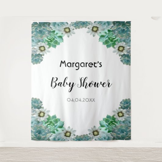 Cacti bloemen en succulenten witte Baby Shower Wandkleed (Voorkant)