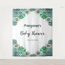 Cacti bloemen en vetplanten witte Baby Shower Wandkleed