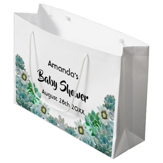 Cacti-bloemen is het zoete witte Baby shower Groot Cadeauzakje (Voorkant Gekanteld)