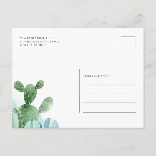 Cacti Botanische Baby shower Waterverf Uitnodiging Briefkaart (Achterkant)