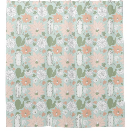 Cacti Cactus Peach Green Succulents Floral Print Douchegordijn (Voorkant)