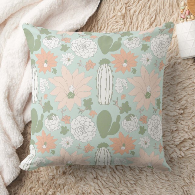 Cacti Cactus Peach Green Whimsical Pattern Kussen (Deken)