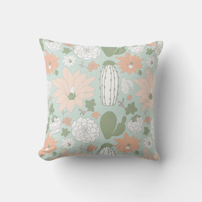 Cacti Cactus Peach Green Whimsical Pattern Kussen (Voorkant)