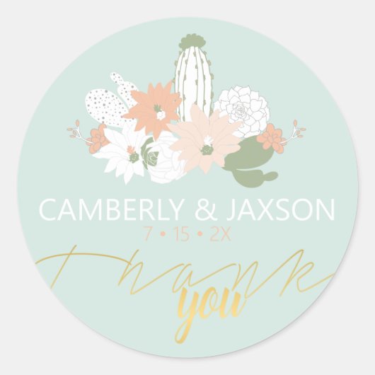 Cacti Cactus Theme Wedding  Dank je Ronde Sticker (Voorkant)