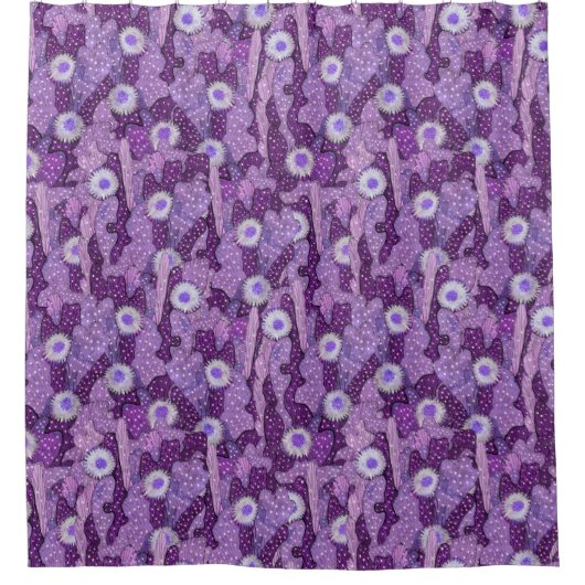Cacti Camouflage, Floral Pattern Paars Violet Pap Douchegordijn (Voorkant)