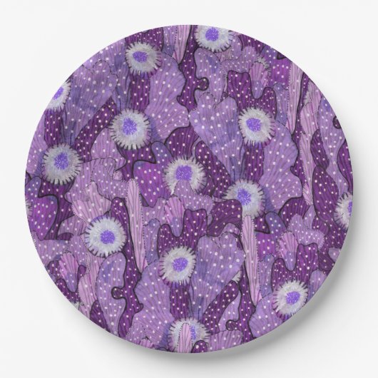 Cacti Camouflage, Floral Pattern Paars Violet Papieren Bordje (Voorkant)