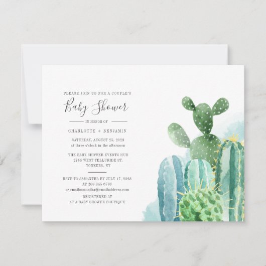 Cacti Couples Baby shower Waterverf Script Kaart (Voorkant)