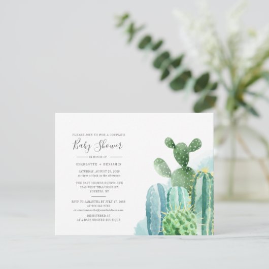 Cacti Couples Baby shower Waterverf Script Kaart (Staand voorkant)