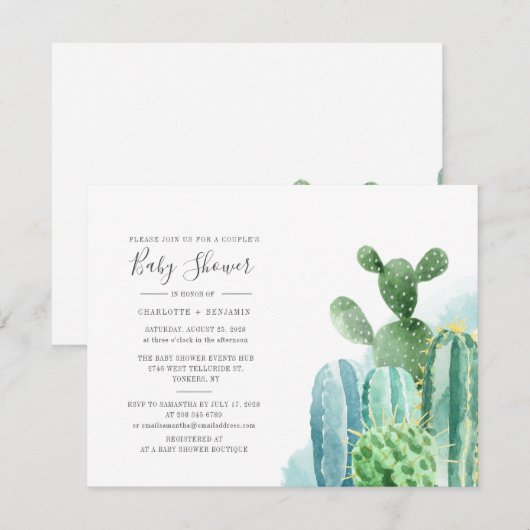 Cacti Couples Baby shower Waterverf Script Kaart (Voorkant / Achterkant)