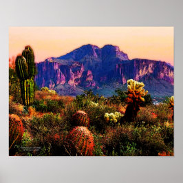 Cacti en Paarse Mountain Arizona woestijn 14x11 Poster