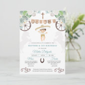 Cacti Floral Mexican Baby Boy Charro Baptisme Kaart (Staand voorkant)