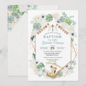 Cacti Floral Mexican Baby Girl Charra Baptisme Kaart (Voorkant / Achterkant)