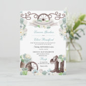 Cacti Floral Mint Green Western Cowboy Wedding Kaart (Staand voorkant)