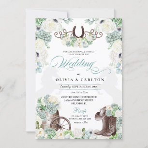 Cacti Floral Mint Green Western Cowboy Wedding Kaart