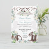 Cacti Floral Mint Green Western Cowboy Wedding Kaart (Staand voorkant)