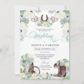 Cacti Floral Mint Green Western Cowboy Wedding Kaart (Voorkant)