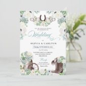 Cacti Floral Mint Green Western Cowboy Wedding Kaart (Staand voorkant)