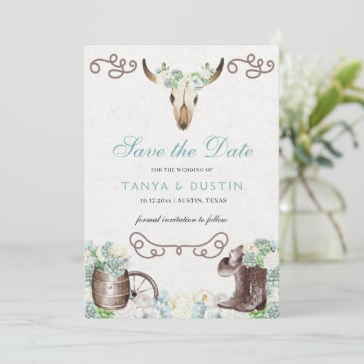 Cacti Floral Westerne bijtende schedel Kaart (Staand voorkant)