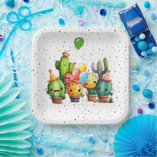 Cacti Groep met Partij Confetti Papieren Bordje (Feest)