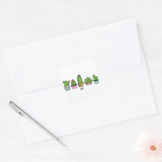 cacti - groep vierkante sticker (Envelop)