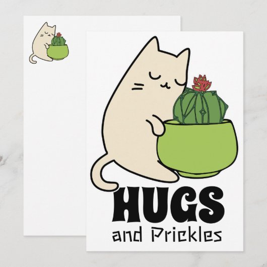 Cacti knuffelend Kat knuffels en prikkels Feestdagenkaart (Voorkant / Achterkant)