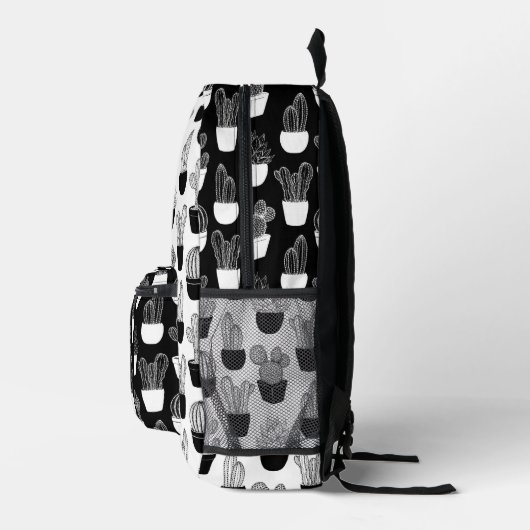 Cacti Line Art Zwart-wit Patroon 2 Bedrukte Rugzak (Rechts)
